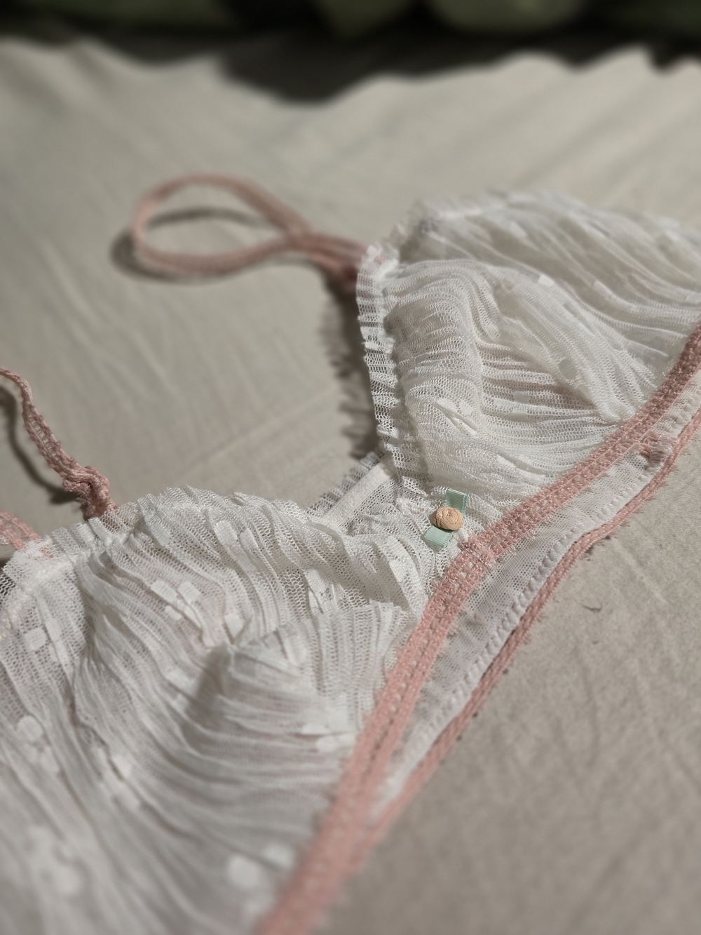 🛍3/$33 Sheer Lace Bralette in White with Pink Trim